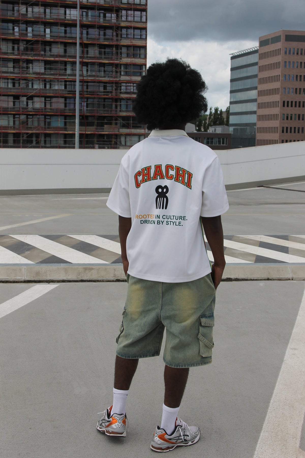 CHACHI Soccer Jersey in beige, detail view of embroidered logo