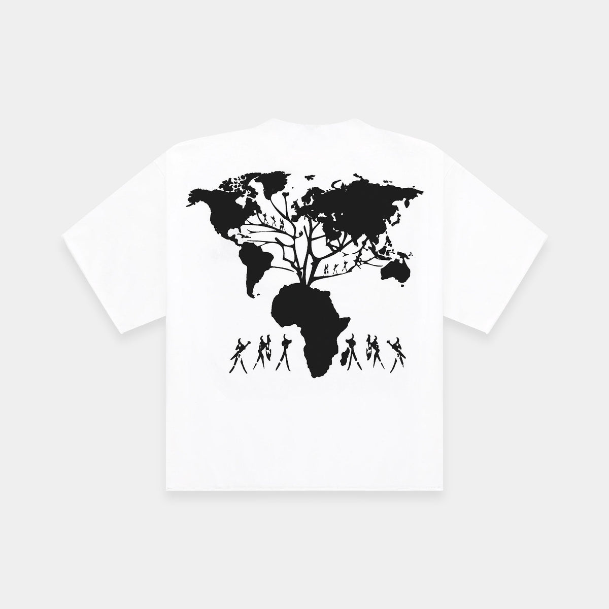 CHACHI Origin Tee in white, back view showing DTG print
